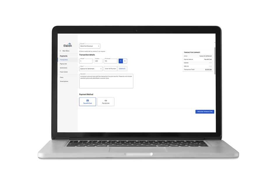 Elavon payment gateway shown on computer screen